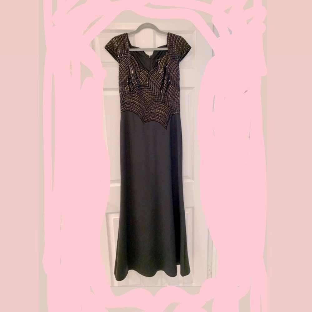 Tadashi Shoji black sequined evening dress